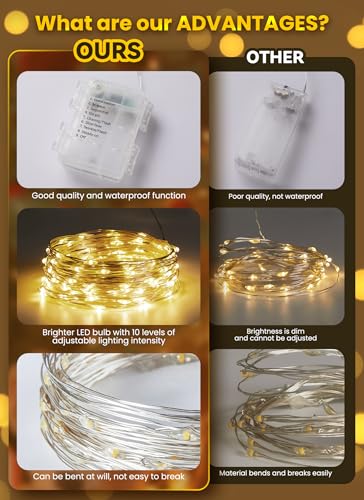 Minetom Fairy Lights Battery Operated with Remote, 33Ft 100 LED Waterproof String Lights Indoor Outdoor, Starry Twinkle Li...