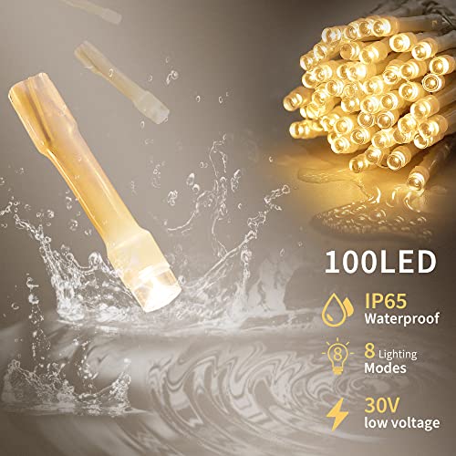 oopswow Warm White Christmas Lights,33ft 100LED String Lights,Twinkle Lights Plug in with 8 Modes, Indoor Outdoor for Holi...