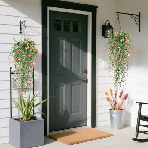 Artificial Hanging Flowers, 3 Pcs Fake Hanging Plants Decor, Artificial Vines for Outdoors, UV Resistant No Fade Artificia...