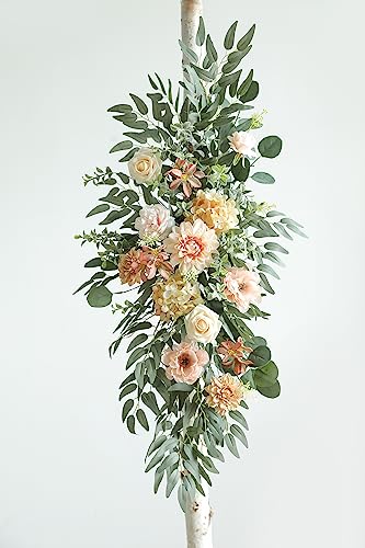 Koroni Flowers Nude Color Artificial Flowers Set - Fake Roses, Peonies, Dahlia, Silk Flowers with Stems for DIY Wedding Bo...