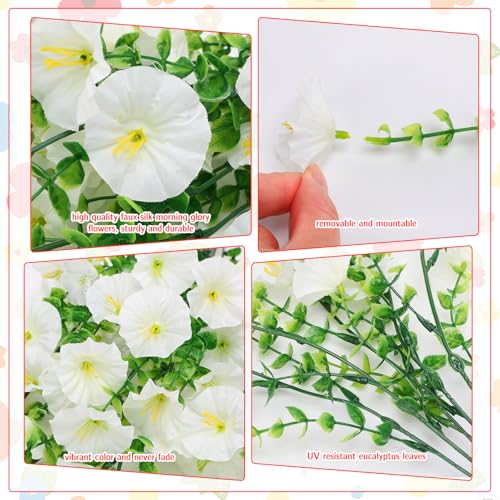 Ovveroche Artificial Hanging Flowers for Outdoors Decoration, 6 Pack UV-Resistant Large Morning Glory Artificial Faux Plan...