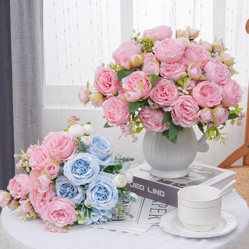 MARTINE MALL 2 Packs Peonies Artificial Flowers, Light Pink Artificial Peonies, Silk Peonies Flowers Fake Peonies Artifici...