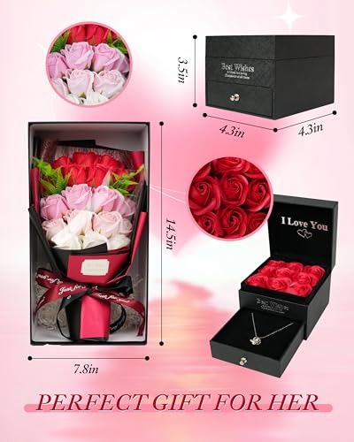 KeepTwenty Roses Bouquet Artificial Flower Eternas Rosas with Necklace Preserved Rose Birthday Flowers Gifts Valentine's D...