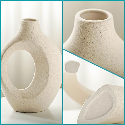 Lvases Snuggle Hollow Ceramic Vase Set of 2, Nordic Modern Boho ins Style Decorative Ceramic Aesthetic Flower Vase for Hom...