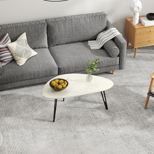 Manora Small Oval Coffee Table White, Modern Coffee Tables for Living Room, Office Coffee Table Small Space, Minimalist Ce...