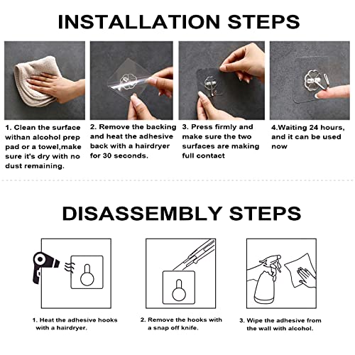 ZESLMG Adhesive Wall Hooks for Hanging, 16 Pack Self Sticky Hooks Heavy Duty 22lb Clear, Removable Shower Hook No Damage f...