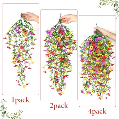 Betylifoy 4PCS Artificial Hanging Flowers Fake Hanging Plants for Outdoors Spring Decor UV Resistant Faux Silk Orchid Flow...