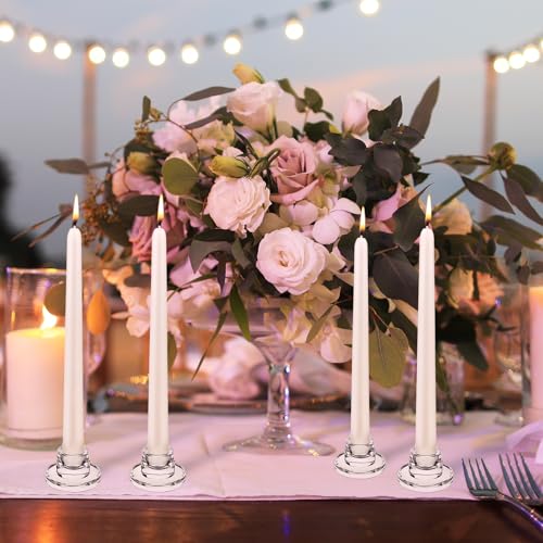 12 PCS Glass Taper Candle Holders Bulk Candlestick Holders Clear Short Tapered Candle Stick Holder Decor Set for Table Cen...