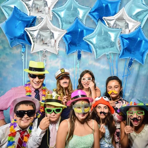 TONIFUL 30Pcs 18 Inch Large Blue Silver Star Shape Foil Balloons Big Stars Helium Mylar Ballons for Birthday Wedding Baby ...