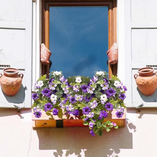 Daily Treasures 2Pack Artificial Hanging Flowers,24 Heads Silk Morning Glory Flowers Per Bouquet, Realistic Artificial Pet...