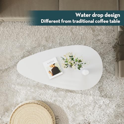 SAYGOER Modern Coffee Table White Oval Coffee Tables for Living Room Simple Center Table for Small Space Home Office Easy ...