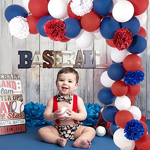 Dark Red White and Blue Balloons Garland Arch Kit with 75Pcs Navy Burgundy White Balloons 6Pcs Paper Flowers for 4th of Ju...