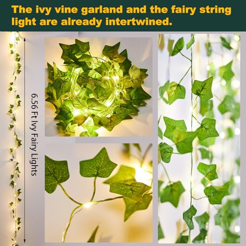 KASZOO 2 Pack 6.56 Ft Vines with Fairy Lights Battery Operated, 40 LEDs Artificial Garland Plant Vine Fairy Light, Hanging...