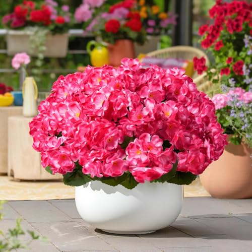 ATTGREAT Artificial Flowers for Outdoors Faux Geraniums Plants UV Resistant Outside Fake Silk Flowers Bulk Plastic Greener...