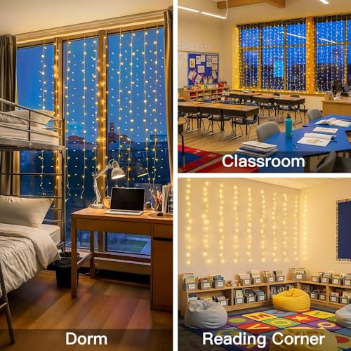 suddus Curtain Lights for Bedroom, 200 Led Hanging String Light Outdoor, Fairy Curtain Lights Indoor for Christmas, Dorm, ...