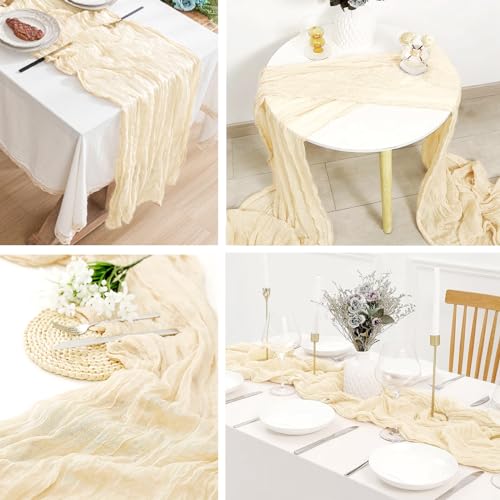 4 Pack Ivory Cheesecloth Table Runner 20 x 120 inch Gauze Table Runners 10 FT Long,Semi Sheer Cheese Cloth Fabric Table Ru...