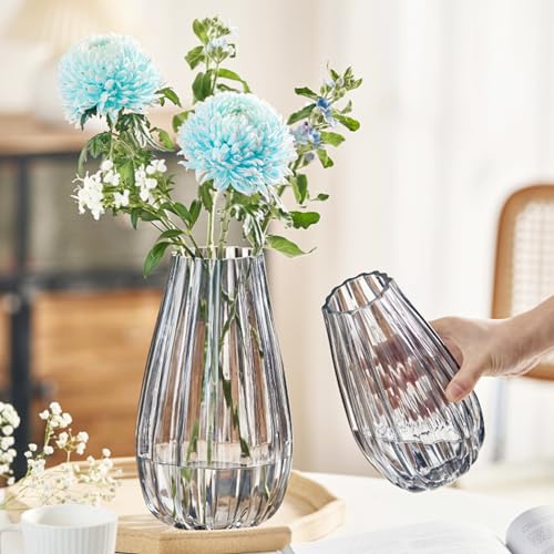 GIDARY 10 inch Flower Vases,Bouquet Vase,Large Vase Glass for Centerpiece Table Home Indoor Desk Decor,Modern Boho Style,f...