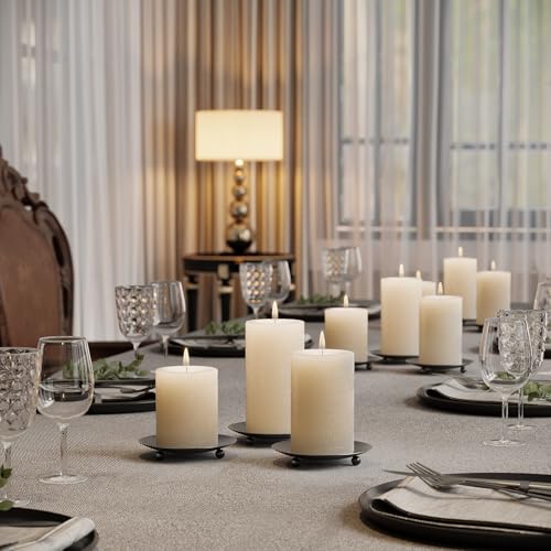Apsvwys Black Candle Holders for Pillar Candles, Set of 2 Premium Metal Candle Plates Candle Stand for LED or Wax Candles,...