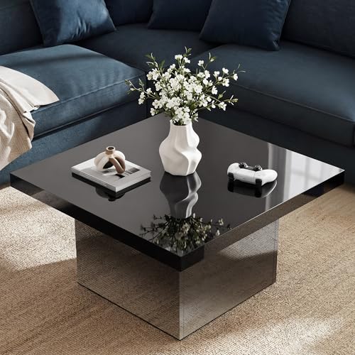 YITAHOME Square Coffee Table, Coffee Tables for Living Room with LED Lights, Modern Cocktail Coffee Table for Decor, Black