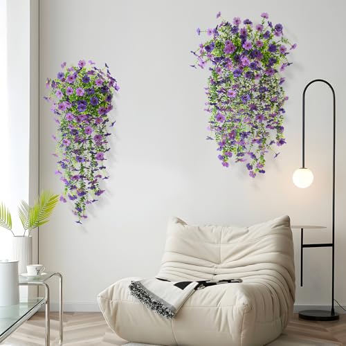ZFProcess Artificial Hanging Flowers Plants for Outdoor Spring Summer Decoration, 2PCS Faux Silk Daisy UV Resistant Look R...