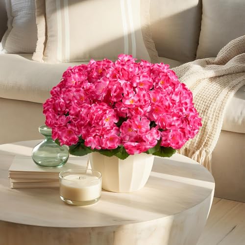 ATTGREAT Artificial Flowers for Outdoors Faux Geraniums Plants UV Resistant Outside Fake Silk Flowers Bulk Plastic Greener...