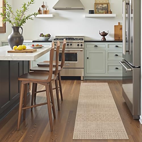 Lahome Farmhouse Geo Hallway Runner 2x6, Washable Beige Kitchen Runner Rug 6 ft Non-Skid Rug, Ultra-Thin Modern Runners fo...