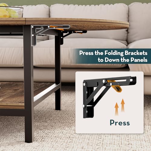 SAYGOER Folding Coffee Table for Living Room, Small Coffee Tables with 2-Tier Storage, Mid Century Modern Center Table for...