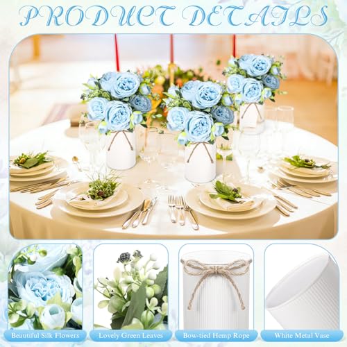 Domensi 6 Sets Wedding Floral Centerpiece for Table Decor, Artificial Peonies Silk Flowers Bouquet with Flower Foam and Me...