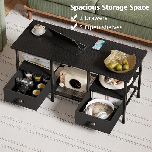 Furologee 35" Coffee Table with 2 Storage Drawers, Small Coffee Tables for Living Room, Modern Center Table with 2 Tier Sh...