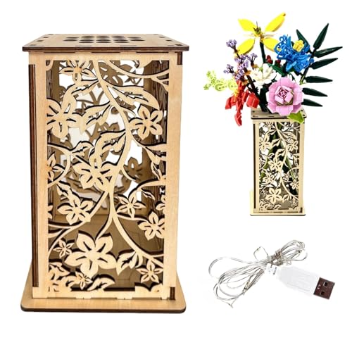 Wooden Carved Lego Flower Vase with Hollow Design -Artistic Display Stand for Lego Flowers, Perfect Vase for Lego Bouquet,...