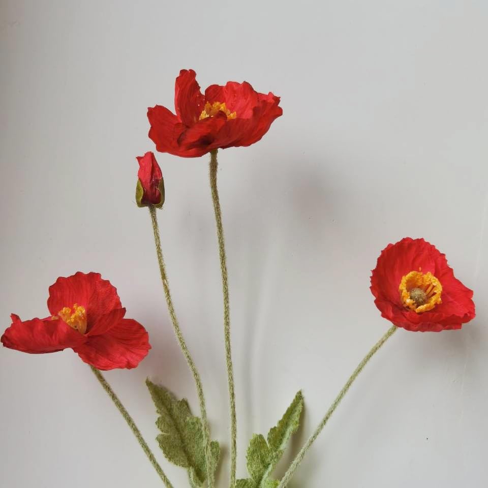 DODXIAOBEUL 3 Bundles of 22 inches Tall Red Poppy Flowers Artificial,Ranunculus Artificial Flowers,Faux Flower Stems for W...