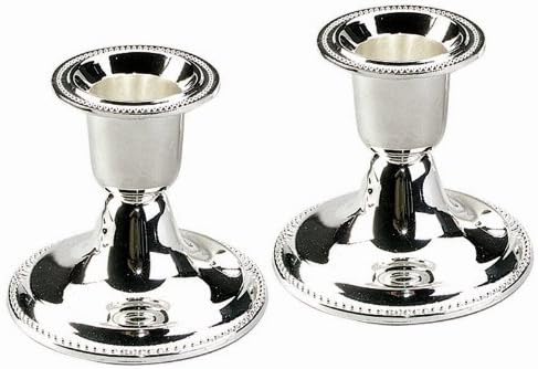The Dreidel Company Silver Candle Holders, Shabbat Candle Sticks, Ornate Silver Plated Design (2.5 Inches)