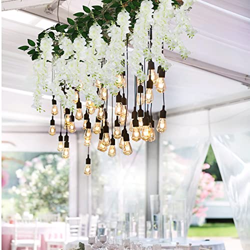 CISDUEO 2 Pcs Wisteria Hanging Flowers Wisteria Flowers Vine Garland Wedding Arch Decoration White Artificial Wisteria Vin...
