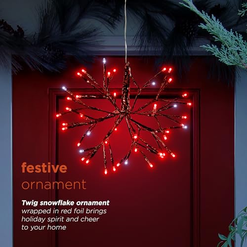 Alpine Corporation 16" Tall Holiday 3D Snowflake Hanging Ornament with 96 LED Lights, with Twinkling Effect, Festive Indoo...