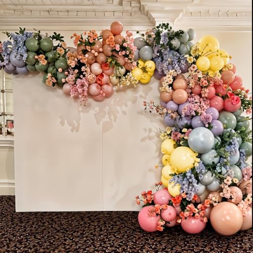 Flower Balloon Arch Kit, 122Pcs Hot Pink Pastel Blue Dusty Green Macaron Orange Lavender Purple Yellow Matte Balloons for ...