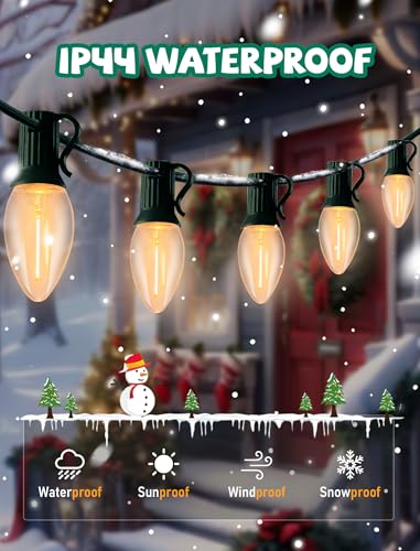 Romasaty C7 LED Christmas Lights, 25Ft Vintage C7 Christmas Lights with 27 LED Clear Bulbs, Hanging Connectable String Lig...