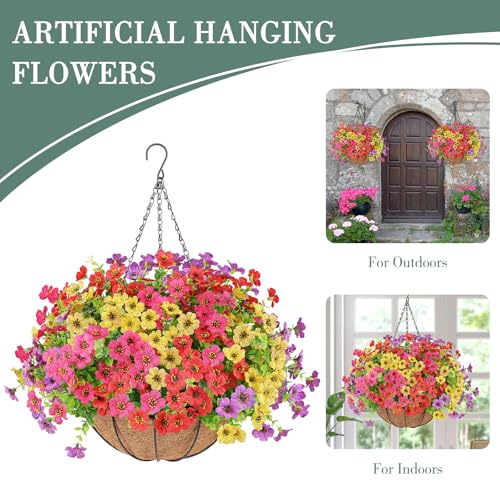 AGIRL Artificial Flowers Hanging Plants in Basket,Artificial Hanging Flowers for Outdoor Indoor Decor,UV Resistant Hanging...