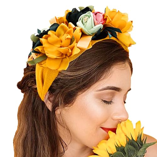 Coridy Flower Headbands for Women Boho Yellow Floral Headband Wide Autumn Wedding Hairband statement Hair Accessories(Yellow)