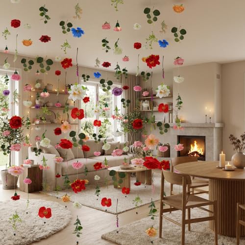 Suncalla 12 Pcs 70.8 ft Flower Garlands Hanging Artificial Wildflower Vine Decor from Ceiling Floating Floral Backdrop Sil...
