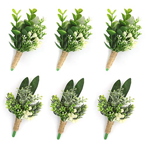 YSUCAU Handcrafted Eucalyptus Boutonniere with Pin for Men Wedding, Groom and Best Man Artificial Greenery Boutineers for ...
