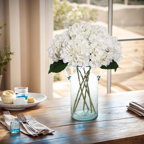 Kimura's Cabin 6pcs Faux White Hydrangeas Fake Flowers Artificial Silk Hydrangea Flower With Stems Bouquets Arrangement fo...