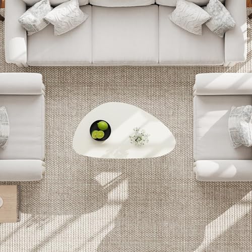 Manora Small Oval Coffee Table White, Modern Coffee Tables for Living Room, Office Coffee Table Small Space, Minimalist Ce...