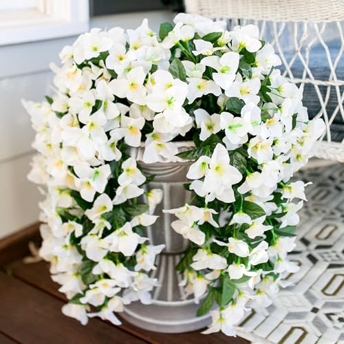 HyeFlora Bougainvillea Artificial Hanging Flowers Plants for Outdoors Decoration, 2pcs White Fake Flowers Silk Bougainvill...