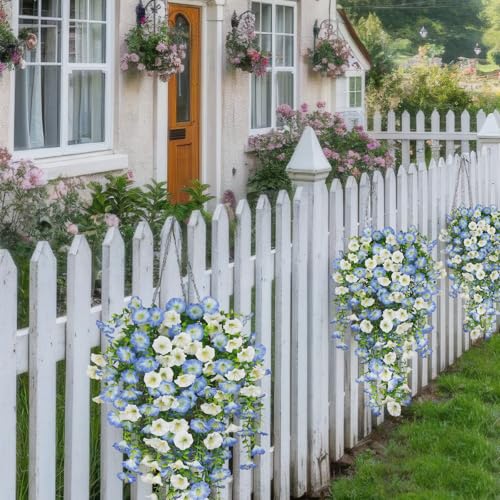 ACRYCS 3 Pcs Artificial Hanging Flowers for Outdoors Morning Glory Artificial Flowers Spring Summer Decoration UV Resistan...