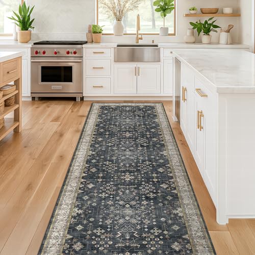 Dark Washable Long Runners for Hallways, 2'6"x8' Wide Kitchen Runner Rug, Entryway Indoor Rug, Non Slip Rubber Backing Boh...
