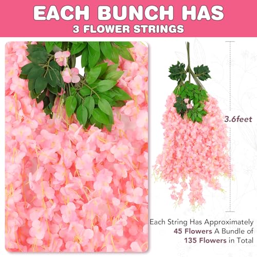 Alotiki Wisteria Hanging Flowers,Fake Hanging Flowers,Wisteria artificiales Garland for Home Wedding Arch Floral Party Gar...