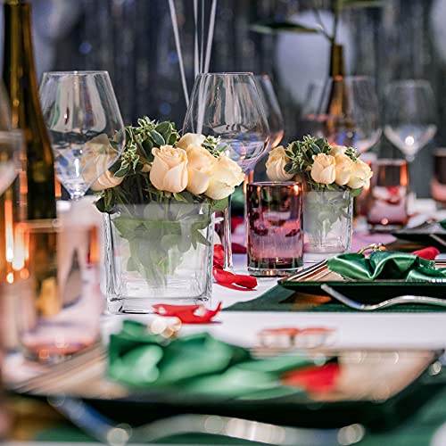 HWASHIN Set of 6 Square Glass Vases 4 x 4 Inch, Clear Cube Flower Vases with Sponge Brush, Candle Holders, Decorative Cent...