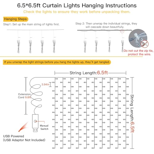 suddus Curtain Lights for Bedroom, 200 Led Hanging String Light Outdoor, Fairy Curtain Lights Indoor for Christmas, Dorm, ...