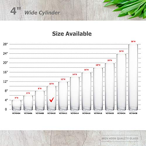 WGVI Quality Thick Weighted Clear Cylinder Glass Vases, 4" W x 10" H, Flower Arrangement Floating Candle Holders Wedding C...