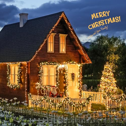 JMEXSUSS 168FT 600 LED Christmas Lights Outdoor Waterproof Clear Wire Indoor String Lights for Outside Warm White Christma...